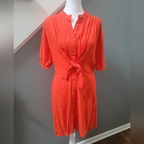 Zara Women's Midi Shirt Dress Red 100% Viscose Size Large Comfort Lightweight - Picture 2 of 6